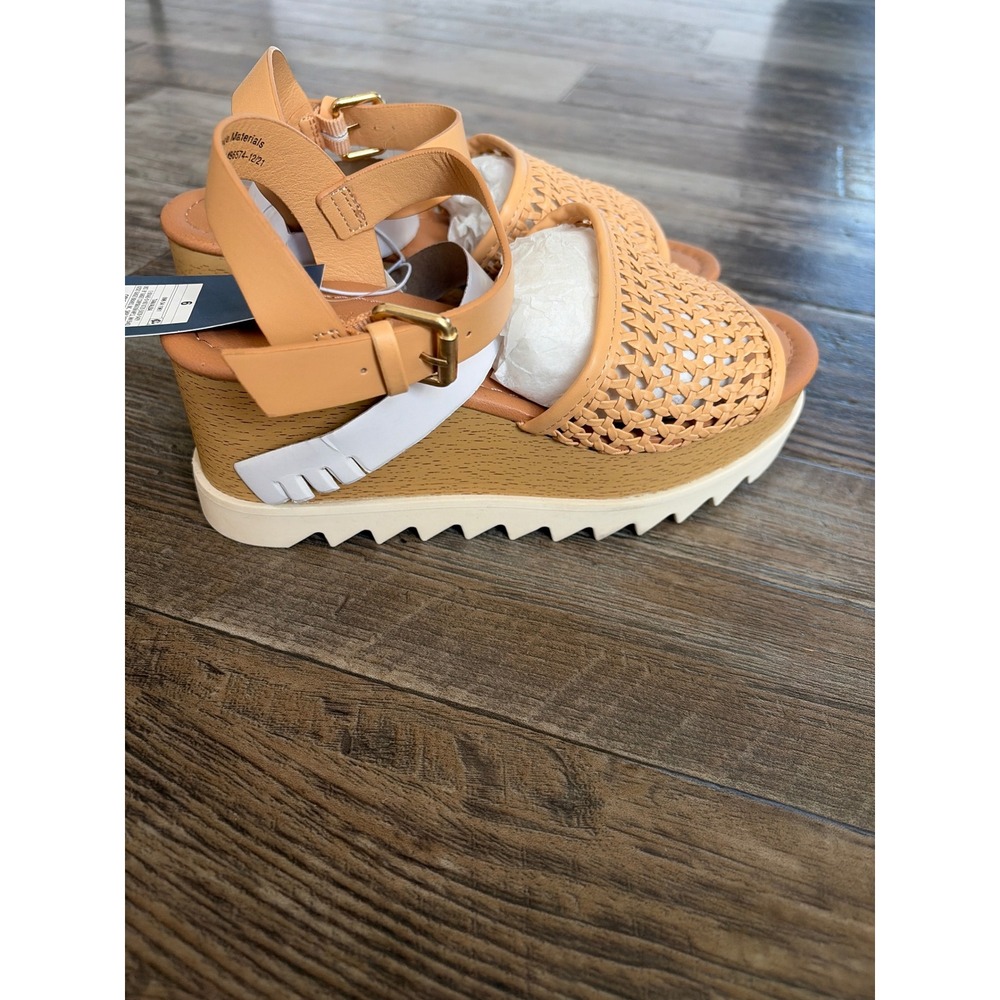 Universal Thread Alba Tan Woven Wedge Platform Sandals Ankle Strap Womens 6 NEW